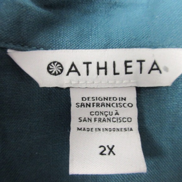 Athleta Playa Tie Top Women 2X Blue 100% Linen Short Sleeve Tie Waist Casual 274 - Picture 7 of 12